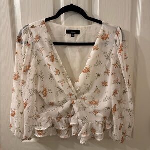 Lulu's Floral Wrap Blouse - White and Orange